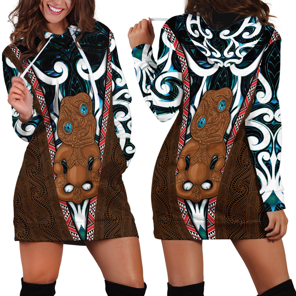 New Zealand Whakairo Hoodie Dress Tiki Maori Carving Taniko Motifs LT14 - Polynesian Pride