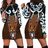 New Zealand Whakairo Hoodie Dress Tiki Maori Carving Taniko Motifs LT14 - Polynesian Pride