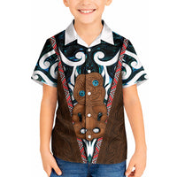 New Zealand Whakairo Kid Hawaiian Shirt Tiki Maori Carving Taniko Motifs LT14 Kid Multicolor - Polynesian Pride