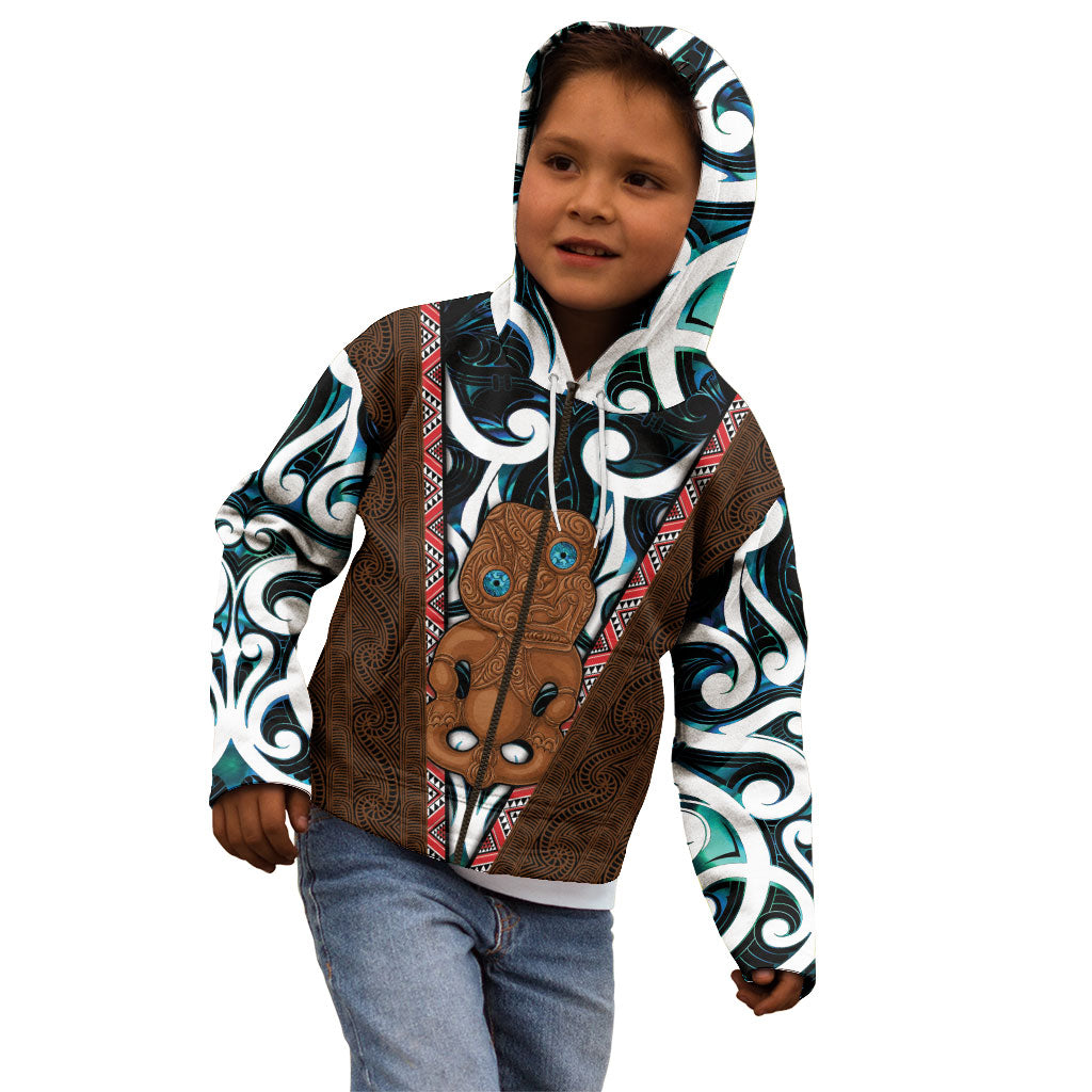 New Zealand Whakairo Kid Hoodie Tiki Maori Carving Taniko Motifs LT14 - Polynesian Pride