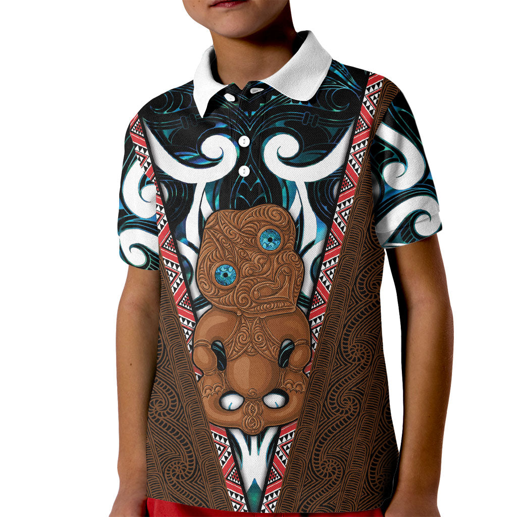 New Zealand Whakairo Kid Polo Shirt Tiki Maori Carving Taniko Motifs LT14 Kid Multicolor - Polynesian Pride
