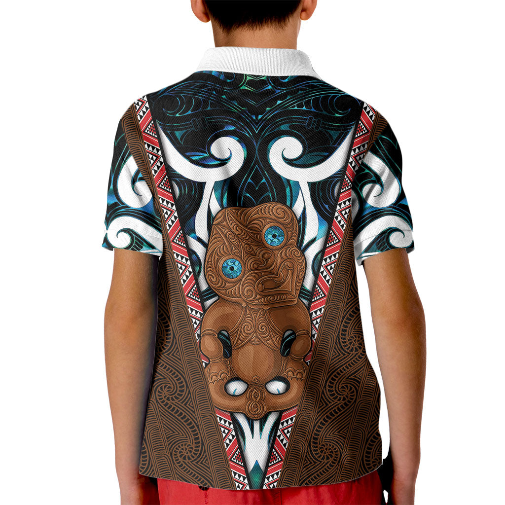 New Zealand Whakairo Kid Polo Shirt Tiki Maori Carving Taniko Motifs LT14 - Polynesian Pride