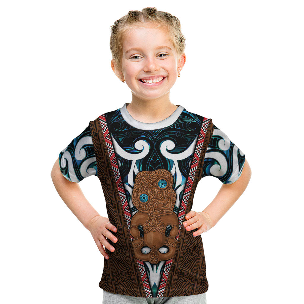 New Zealand Whakairo Kid T Shirt Tiki Maori Carving Taniko Motifs LT14 Multicolor - Polynesian Pride