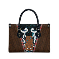 New Zealand Whakairo Leather Bag Tiki Maori Carving Taniko Motifs LT14 - Polynesian Pride