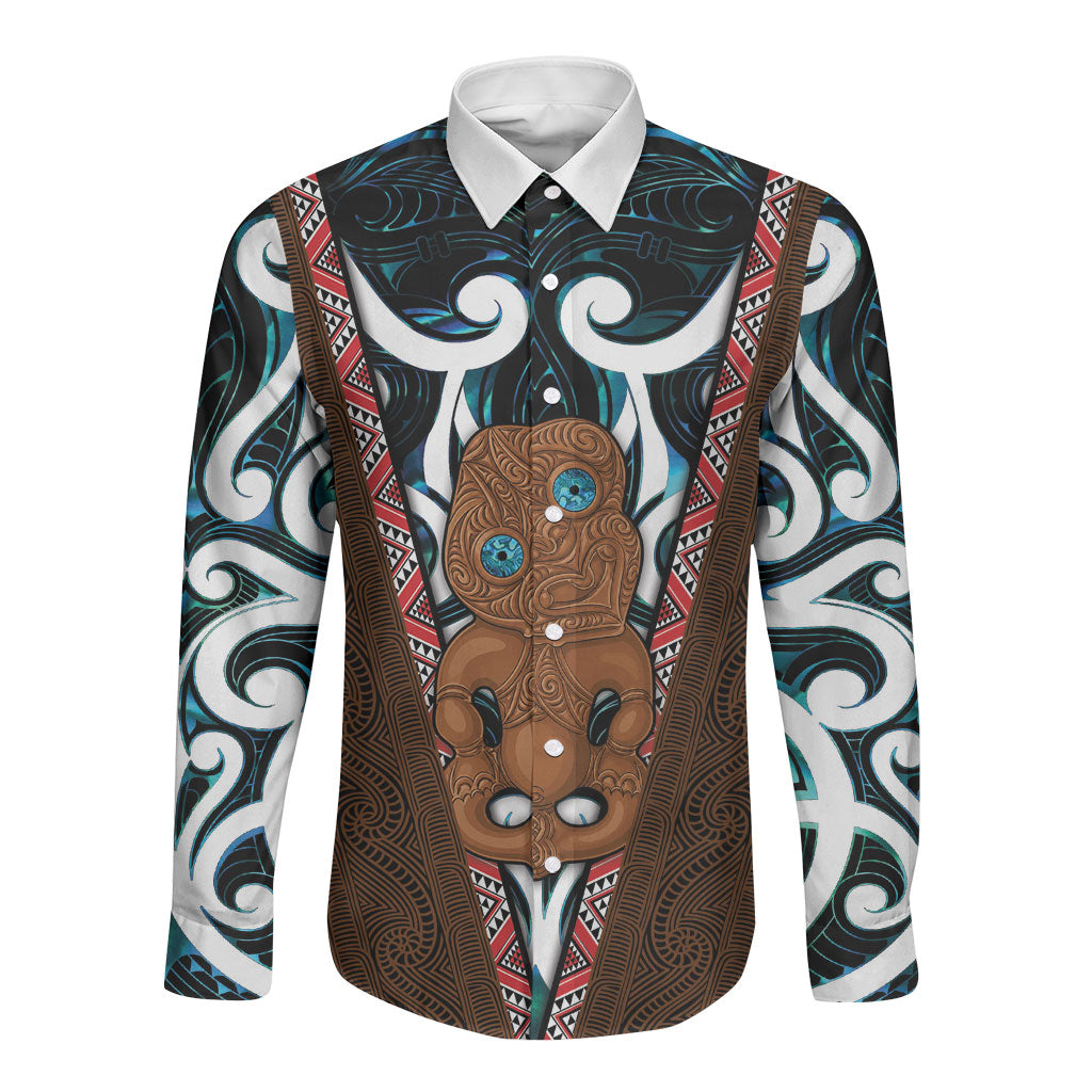 New Zealand Whakairo Long Sleeve Button Shirt Tiki Maori Carving Taniko Motifs LT14 Unisex Multicolor - Polynesian Pride