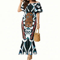 New Zealand Whakairo Mermaid Dress Tiki Maori Carving Taniko Motifs LT14 Women Multicolor - Polynesian Pride