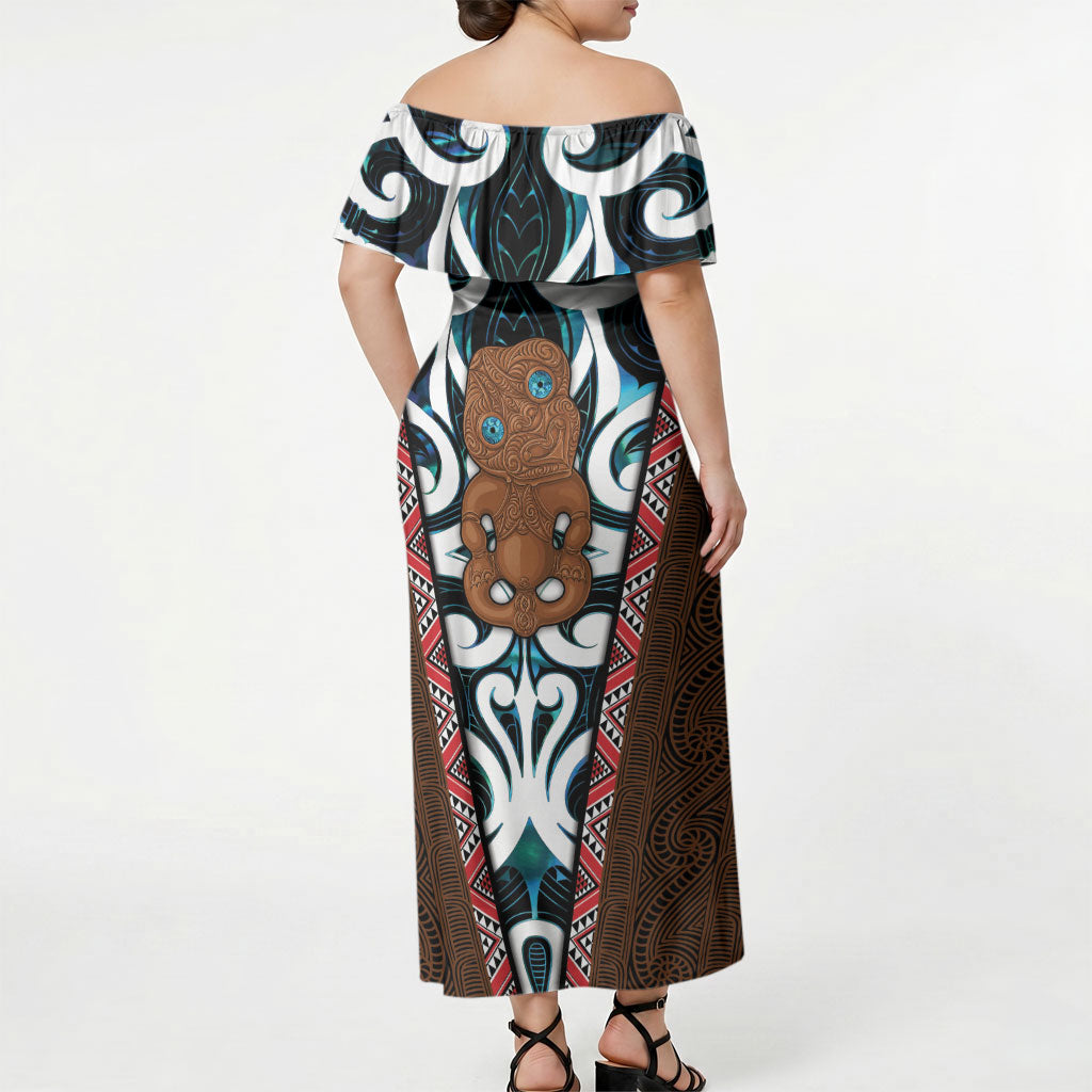New Zealand Whakairo Off Shoulder Maxi Dress Tiki Maori Carving Taniko Motifs LT14 - Polynesian Pride