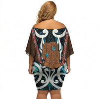 New Zealand Whakairo Off Shoulder Short Dress Tiki Maori Carving Taniko Motifs LT14 - Polynesian Pride