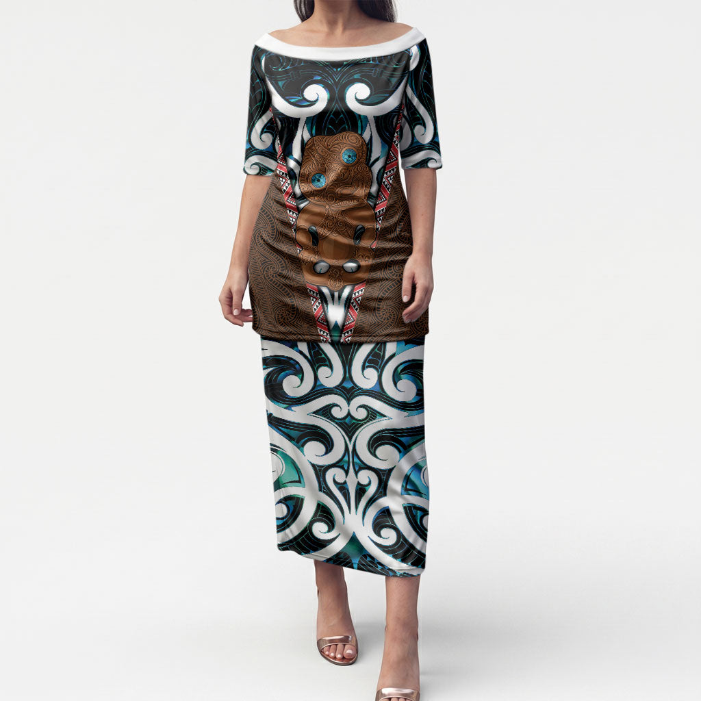 New Zealand Whakairo Puletasi Tiki Maori Carving Taniko Motifs LT14 Long Dress Multicolor - Polynesian Pride