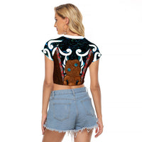 New Zealand Whakairo Raglan Cropped T Shirt Tiki Maori Carving Taniko Motifs LT14 - Polynesian Pride