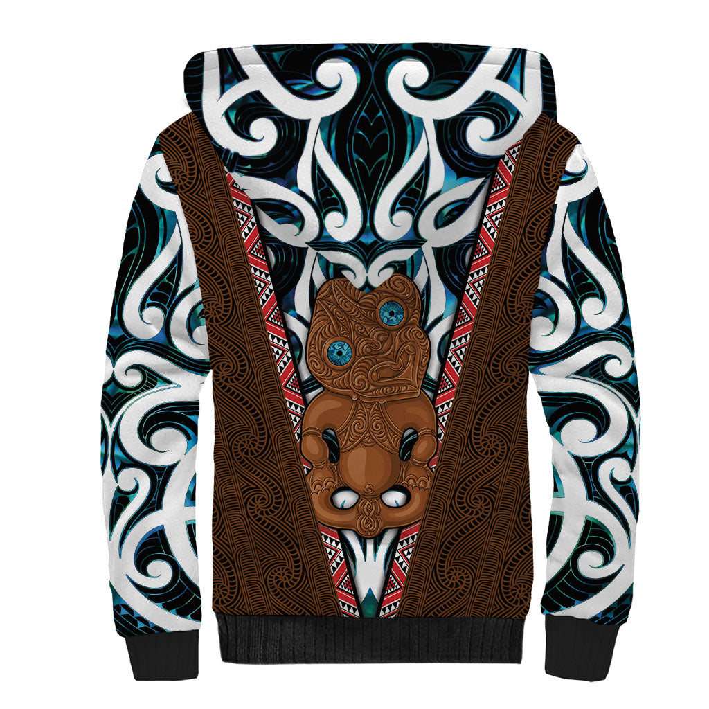 New Zealand Whakairo Sherpa Hoodie Tiki Maori Carving Taniko Motifs LT14 - Polynesian Pride