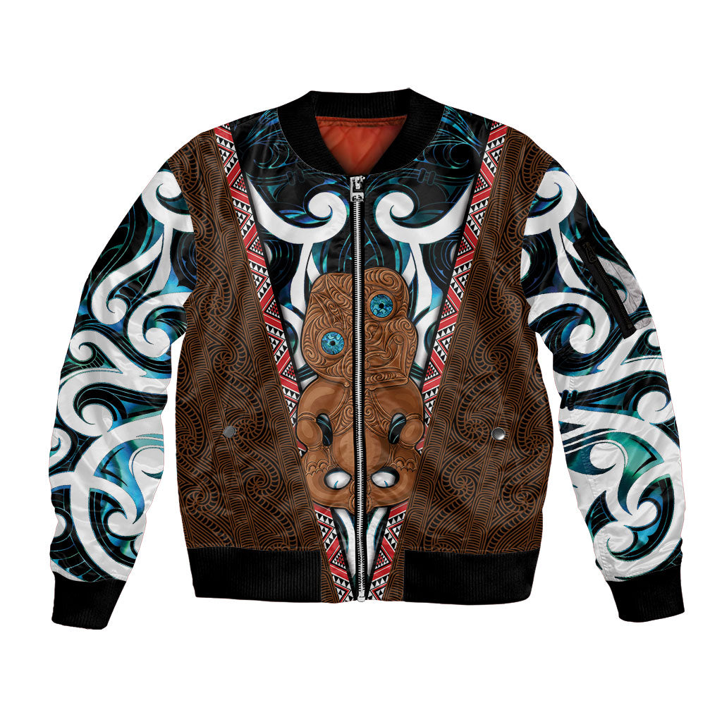 New Zealand Whakairo Sleeve Zip Bomber Jacket Tiki Maori Carving Taniko Motifs LT14 Unisex Multicolor - Polynesian Pride