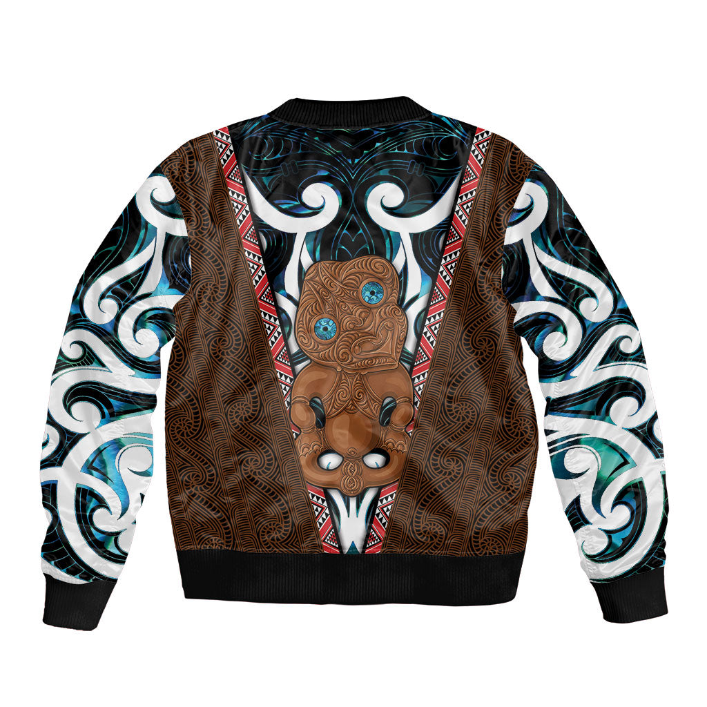 New Zealand Whakairo Sleeve Zip Bomber Jacket Tiki Maori Carving Taniko Motifs LT14 - Polynesian Pride