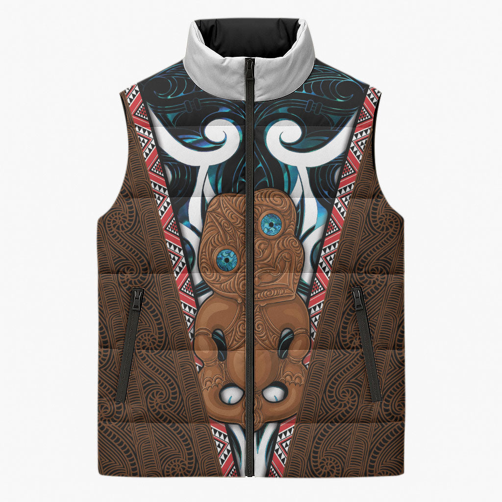 New Zealand Whakairo Sleeveless Puffer Jacket Tiki Maori Carving Taniko Motifs LT14 Unisex Multicolor - Polynesian Pride