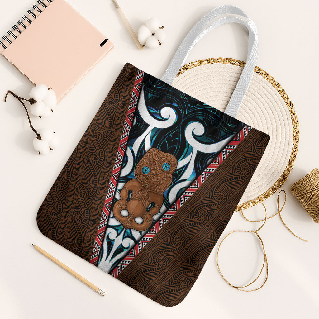 New Zealand Whakairo Tote Bag Tiki Maori Carving Taniko Motifs LT14 White Strap One Size Multicolor - Polynesian Pride