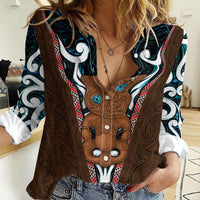 New Zealand Whakairo Women Casual Shirt Tiki Maori Carving Taniko Motifs LT14 Female Multicolor - Polynesian Pride