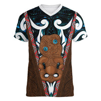 New Zealand Whakairo Women V-Neck T-Shirt Tiki Maori Carving Taniko Motifs LT14 Female Multicolor - Polynesian Pride