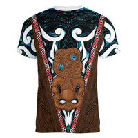 New Zealand Whakairo Women V-Neck T-Shirt Tiki Maori Carving Taniko Motifs LT14 - Polynesian Pride