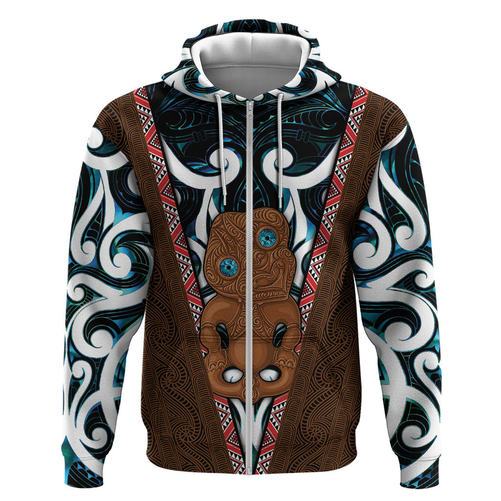 New Zealand Whakairo Zip Hoodie Tiki Maori Carving Taniko Motifs LT14 Zip Hoodie Multicolor - Polynesian Pride