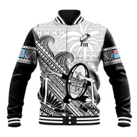 Fiji Tapa Rugby Baseball Jacket Flying Fijian 2023 World Cup With Dabbing Ball LT14 Unisex White - Polynesian Pride
