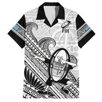 Fiji Tapa Rugby Family Matching Long Sleeve Bodycon Dress and Hawaiian Shirt Flying Fijian 2023 World Cup With Dabbing Ball LT14 Dad's Shirt - Short Sleeve White - Polynesian Pride