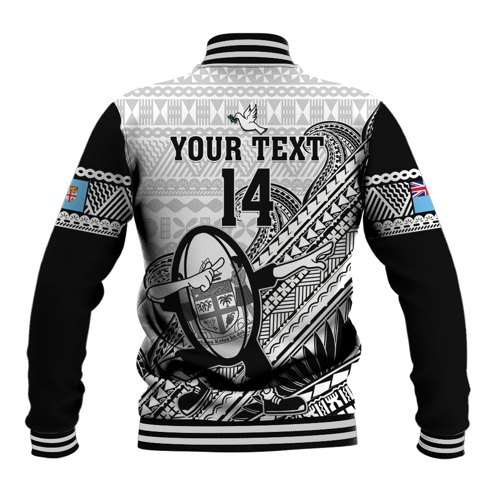 Custom Fiji Tapa Rugby Baseball Jacket Flying Fijian 2023 World Cup With Dabbing Ball LT14 - Polynesian Pride