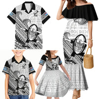 Custom Fiji Tapa Rugby Family Matching Mermaid Dress and Hawaiian Shirt Flying Fijian 2023 World Cup With Dabbing Ball LT14 - Polynesian Pride