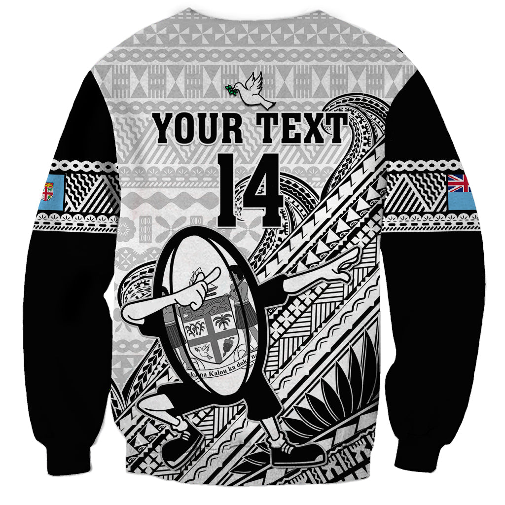 Custom Fiji Tapa Rugby Sweatshirt Flying Fijian 2023 World Cup With Dabbing Ball LT14 - Polynesian Pride