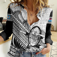 Custom Fiji Tapa Rugby Women Casual Shirt Flying Fijian 2023 World Cup With Dabbing Ball LT14 Female White - Polynesian Pride