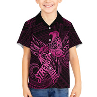 Polynesia Breast Cancer Awareness Family Matching Short Sleeve Bodycon Dress and Hawaiian Shirt No One Fights Alone Pink Ribbon With Butterfly LT14 Son's Shirt Pink - Polynesian Pride