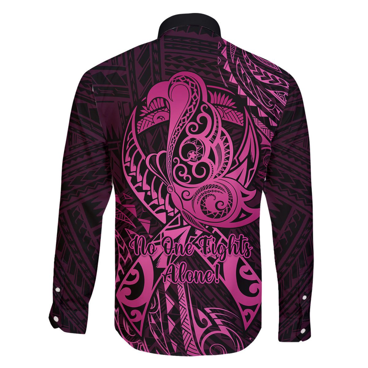 Polynesia Breast Cancer Awareness Family Matching Summer Maxi Dress and Hawaiian Shirt No One Fights Alone Pink Ribbon With Butterfly LT14 - Polynesian Pride