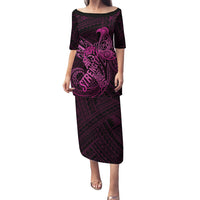 Polynesia Breast Cancer Awareness Puletasi No One Fights Alone Pink Ribbon With Butterfly LT14 Long Dress Pink - Polynesian Pride