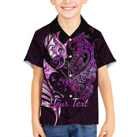 Personalised New Zealand Breast Cancer Kid Hawaiian Shirt Fight Like A Girl Pink Manaia Fern With Paua Shell LT14 - Polynesian Pride