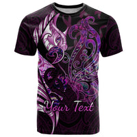 Personalised New Zealand Breast Cancer T Shirt Fight Like A Girl Pink Manaia Fern With Paua Shell LT14 Pink - Polynesian Pride