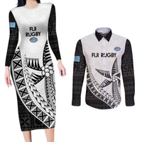 Custom Fiji Rugby Couples Matching Long Sleeve Bodycon Dress and Long Sleeve Button Shirt Go Champions Fijian Tapa Cloth LT14 White - Polynesian Pride