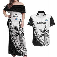 Custom Fiji Rugby Couples Matching Off Shoulder Maxi Dress and Hawaiian Shirt Go Champions Fijian Tapa Cloth LT14 White - Polynesian Pride