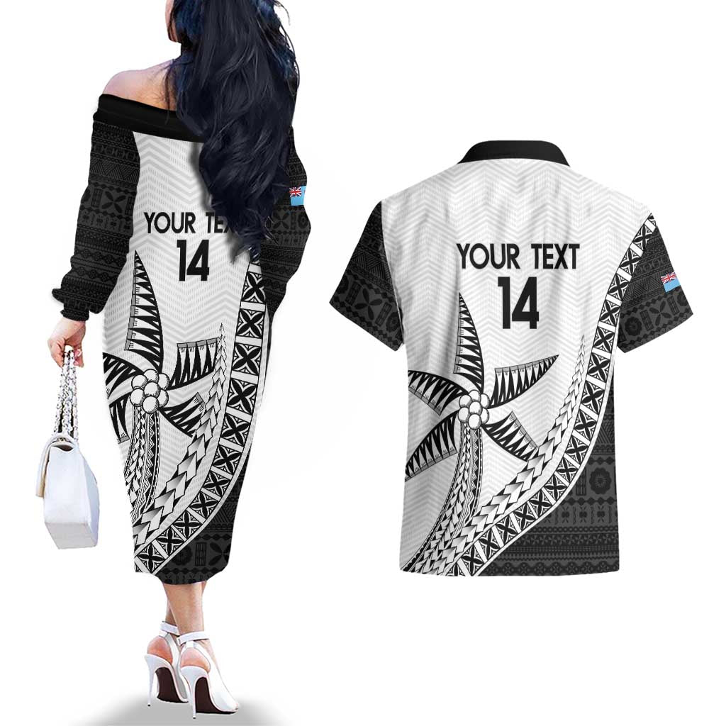 Custom Fiji Rugby Couples Matching Off The Shoulder Long Sleeve Dress and Hawaiian Shirt Go Champions Fijian Tapa Cloth LT14 - Polynesian Pride