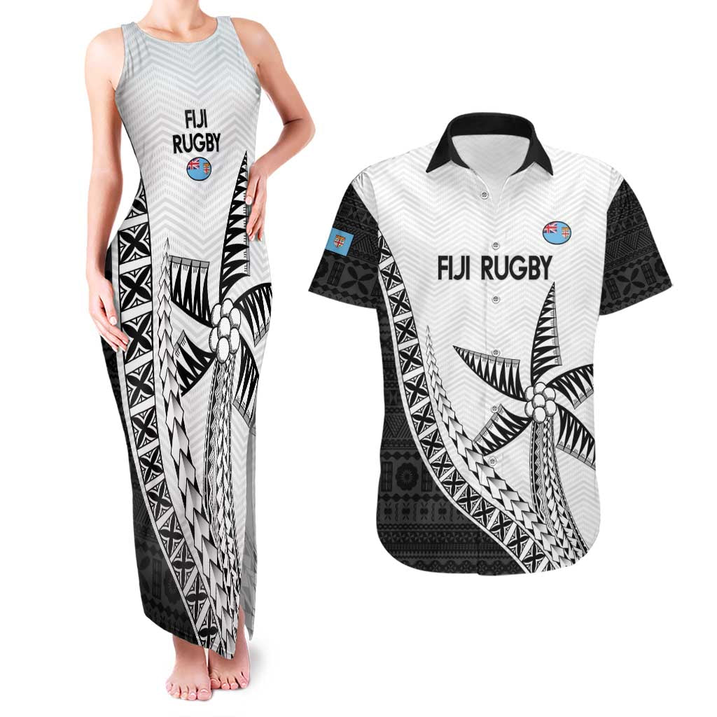 Custom Fiji Rugby Couples Matching Tank Maxi Dress and Hawaiian Shirt Go Champions Fijian Tapa Cloth LT14 White - Polynesian Pride