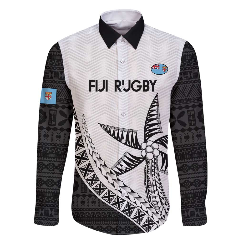 Custom Fiji Rugby Family Matching Off Shoulder Maxi Dress and Hawaiian Shirt Go Champions Fijian Tapa Cloth LT14 Dad's Shirt - Long Sleeve White - Polynesian Pride