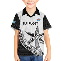 Custom Fiji Rugby Family Matching Off Shoulder Maxi Dress and Hawaiian Shirt Go Champions Fijian Tapa Cloth LT14 Son's Shirt White - Polynesian Pride