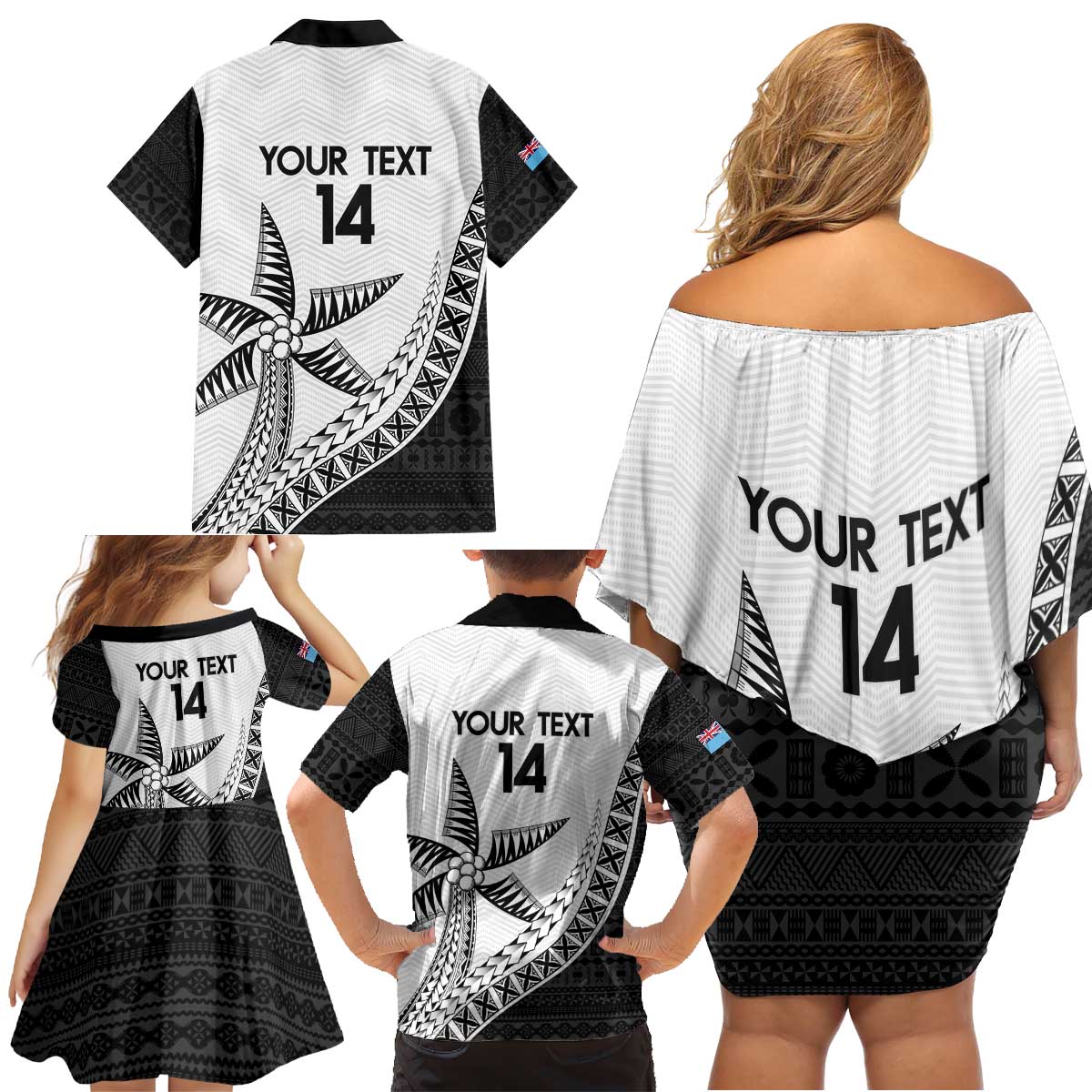 Custom Fiji Rugby Family Matching Off Shoulder Short Dress and Hawaiian Shirt Go Champions Fijian Tapa Cloth LT14 - Polynesian Pride