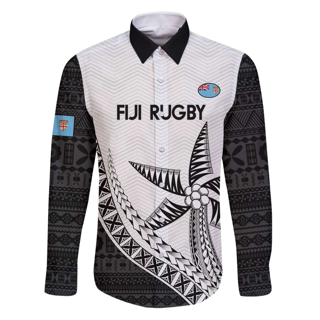 Custom Fiji Rugby Family Matching Puletasi and Hawaiian Shirt Go Champions Fijian Tapa Cloth LT14 Dad's Shirt - Long Sleeve White - Polynesian Pride
