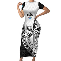 Custom Fiji Rugby Family Matching Short Sleeve Bodycon Dress and Hawaiian Shirt Go Champions Fijian Tapa Cloth LT14 Mom's Dress White - Polynesian Pride