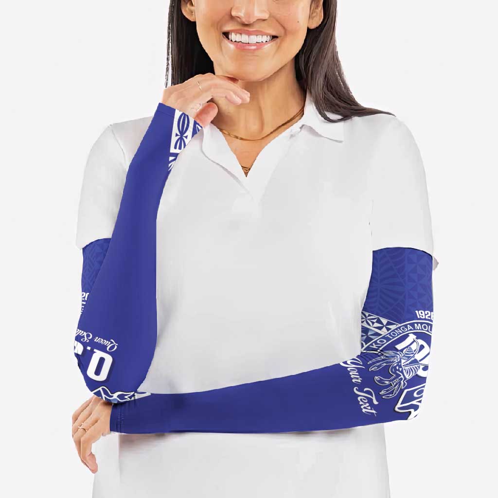 Personalised Queen Salote College Arm Sleeves Kolisi Fefine 100th Anniversary Kupesi Blue - Polynesian Pride