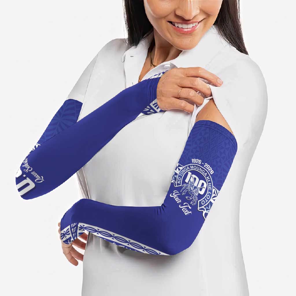 Personalised Queen Salote College Arm Sleeves Kolisi Fefine 100th Anniversary Kupesi Blue - Polynesian Pride