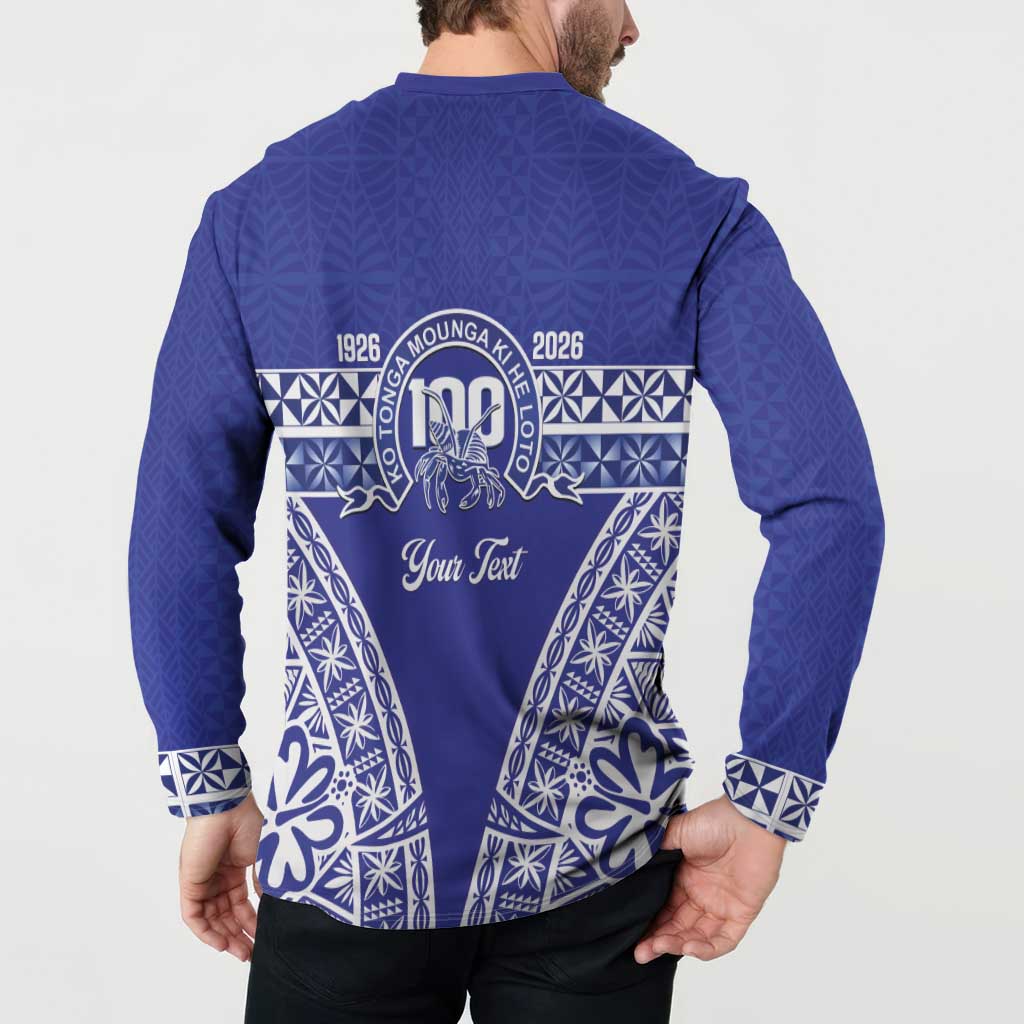 Personalised Queen Salote College Button Sweatshirt Kolisi Fefine 100th Anniversary Kupesi Blue - Polynesian Pride