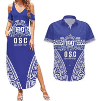 Personalised Queen Salote College Couples Matching Summer Maxi Dress and Hawaiian Shirt Kolisi Fefine 100th Anniversary Kupesi Blue LT14 Blue - Polynesian Pride