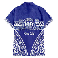 Personalised Queen Salote College Family Matching Long Sleeve Bodycon Dress and Hawaiian Shirt Kolisi Fefine 100th Anniversary Kupesi Blue LT14 - Polynesian Pride