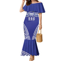 Personalised Queen Salote College Family Matching Mermaid Dress and Hawaiian Shirt Kolisi Fefine 100th Anniversary Kupesi Blue LT14 Mom's Dress Blue - Polynesian Pride