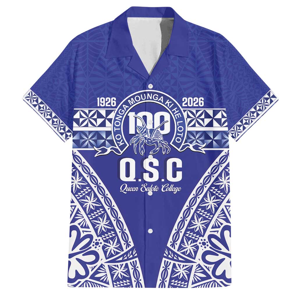 Personalised Queen Salote College Family Matching Off Shoulder Maxi Dress and Hawaiian Shirt Kolisi Fefine 100th Anniversary Kupesi Blue LT14 Dad's Shirt - Short Sleeve Blue - Polynesian Pride